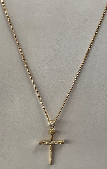 White Pavé Chain with Cross 14k Real Gold