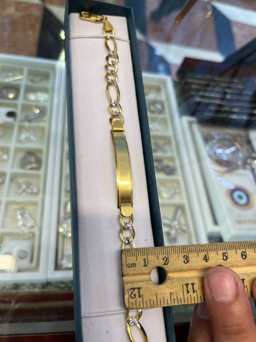 Solid 14K Real Gold UNISEX Figaro Bracelet w/Name Plate