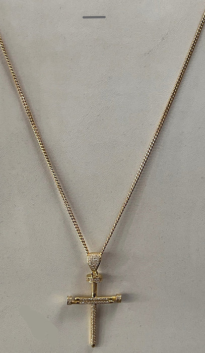 White Pavé Chain with Cross 14k Real Gold