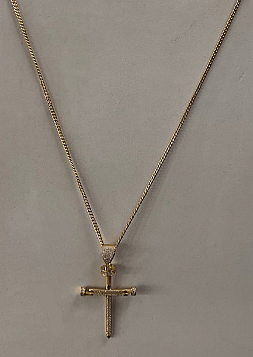 White Pavé Chain with Cross 14k Real Gold