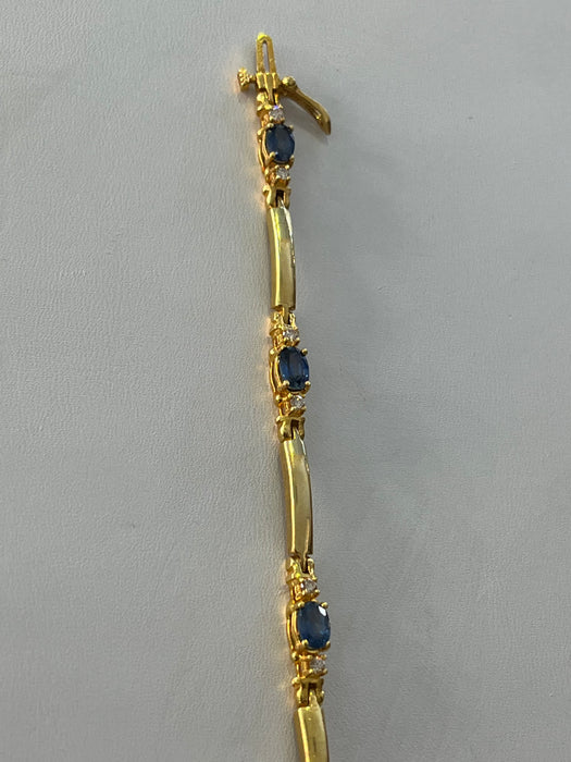 “Sapphires & Stones” (14k Real Gold Bracelet with Real Diamonds & Sapphires)