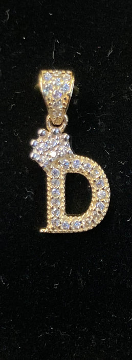 “D” Letter Pendant in 14k Gold w/ Crown