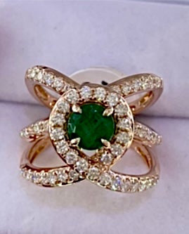 “Nebula” (1.5ct total in Diamonds - 18k Rose Gold - Real Emerald)