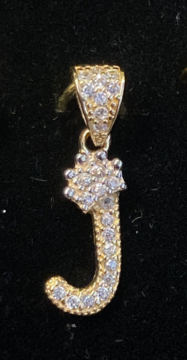 “J” Letter Pendant in 14k Gold w/ Crown