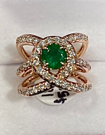 “Nebula” (1.5ct total in Diamonds - 18k Rose Gold - Real Emerald)