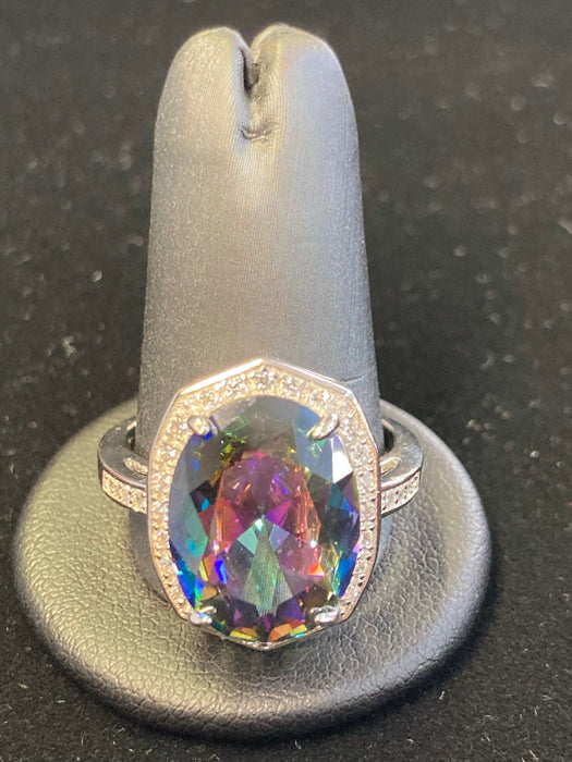 “Rainbow Stone Silver Ring” (.925 Silver)