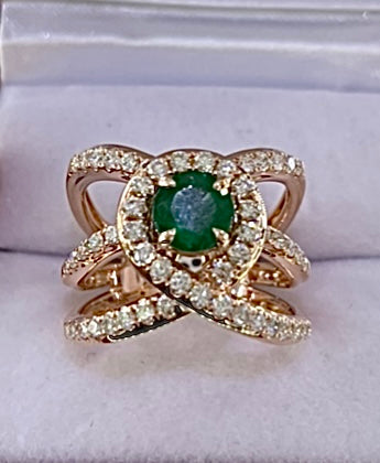 “Nebula” (1.5ct total in Diamonds - 18k Rose Gold - Real Emerald)