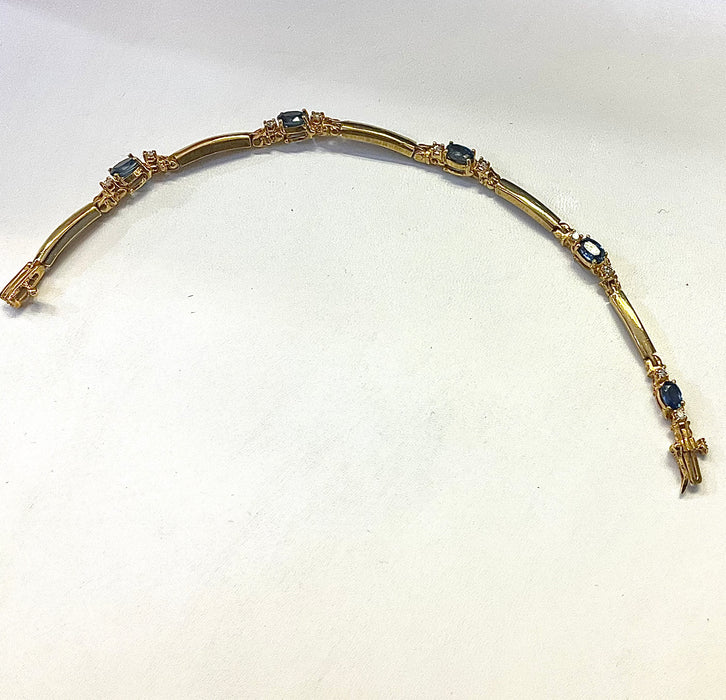 “Sapphires & Stones” (14k Real Gold Bracelet with Real Diamonds & Sapphires)