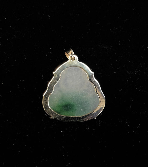 Jade Buddha w/14k Solid Gold Cage Lined Around the Back of the Pendant