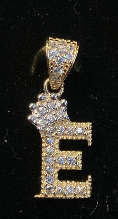 “F” Letter Pendant in 14k Gold w/ Crown