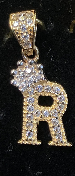 “R” Letter Pendant in 14k Gold w/ Crown