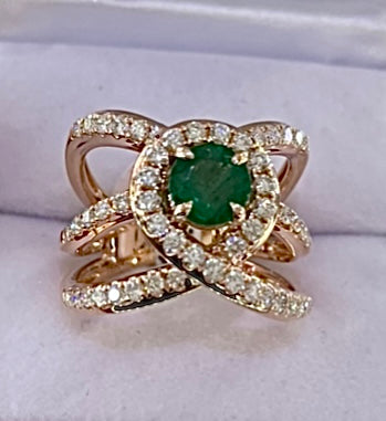 “Nebula” (1.5ct total in Diamonds - 18k Rose Gold - Real Emerald)