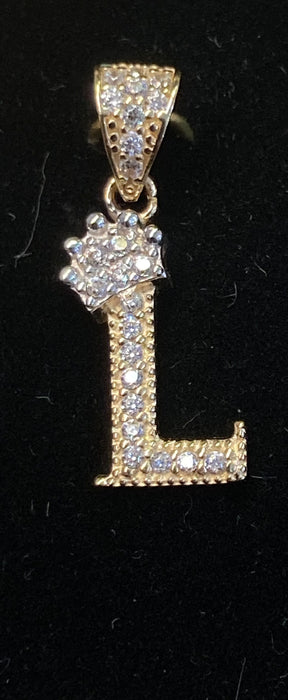 “L” Letter Pendant in 14k Gold w/ Crown