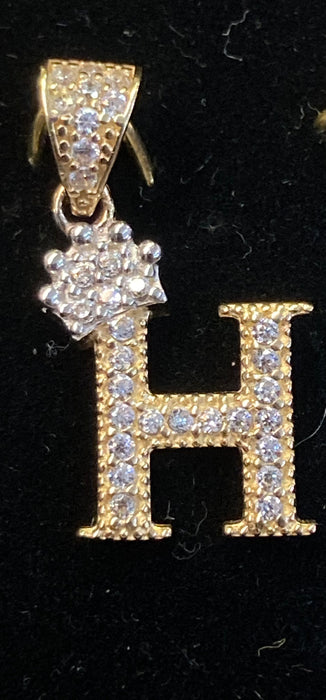 “H” Letter Pendant in 14k Gold w/ Crown