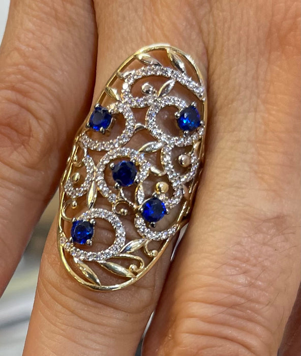 “Faberge” Ring with White and Blue Stones