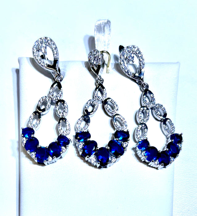 Silver (Blue) Earrings & Pendant