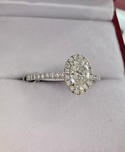 White Gold 14k Ring Oval Cut Diamond (in the center) & Diamond Halo (.94ct total) Pavé style