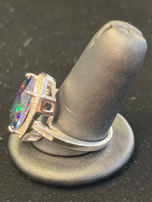 “Rainbow Stone Silver Ring” (.925 Silver)