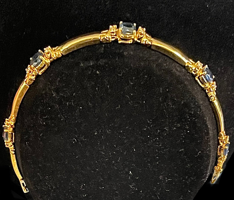 “Sapphires & Stones” (14k Real Gold Bracelet with Real Diamonds & Sapphires)