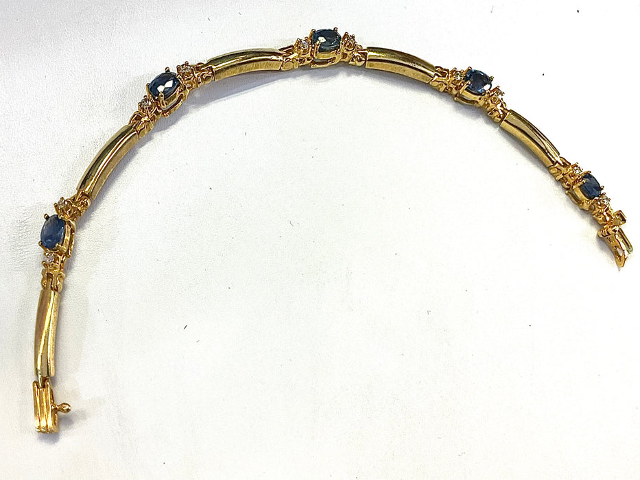 “Sapphires & Stones” (14k Real Gold Bracelet with Real Diamonds & Sapphires)