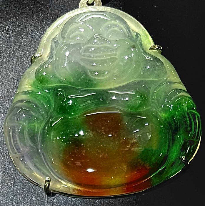 Jade Buddha w/14k Solid Gold Cage Lined Around the Back of the Pendant