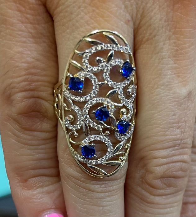 “Faberge” Ring with White and Blue Stones