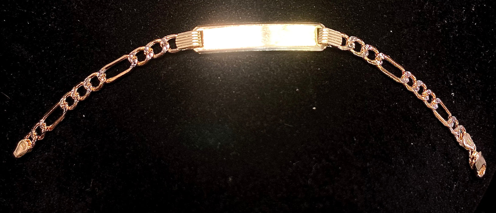 14k Diamond Cut Figaro Bracelet w/ Engravable Plaque