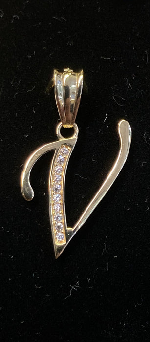 “V” Letter Pendant in 14k Gold