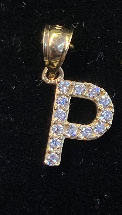 “P” Letter Pendant in 14k Gold w/ Crown