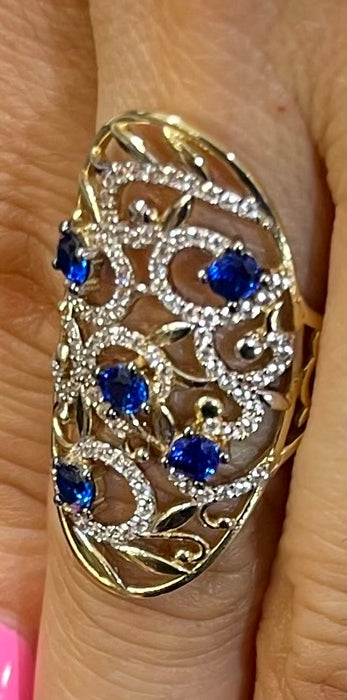 “Faberge” Ring with White and Blue Stones