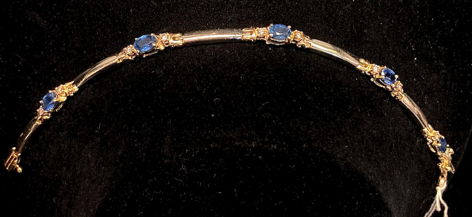 “Sapphires & Stones” (14k Real Gold Bracelet with Real Diamonds & Sapphires)