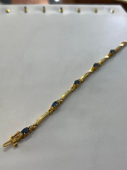 “Sapphires & Stones” (14k Real Gold Bracelet with Real Diamonds & Sapphires)