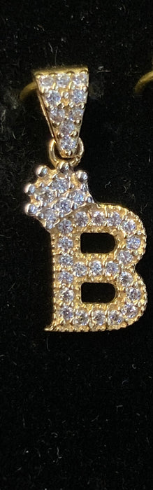 “B” Letter Pendant in 14k Gold w/ Crown