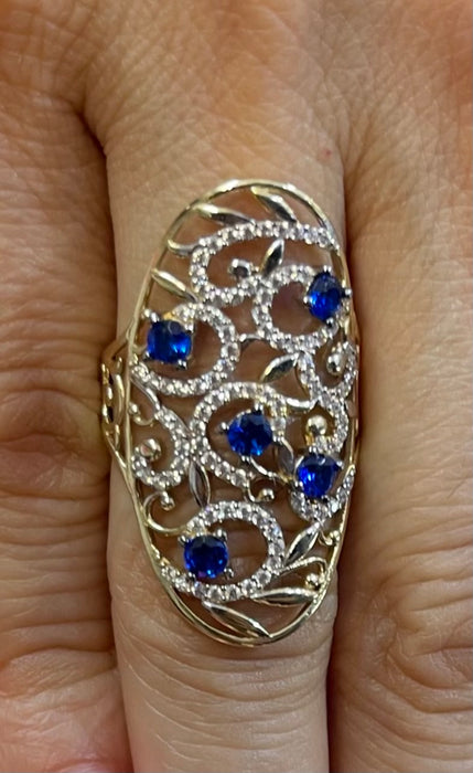 “Faberge” Ring with White and Blue Stones