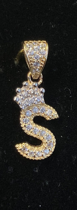 “S” Letter Pendant in 14k Gold w/ Crown