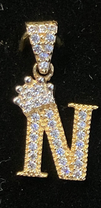 “B” Letter Pendant in 14k Gold w/ Crown