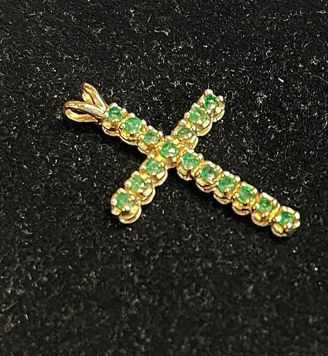 Real Emerald Studded Cross (wrapped in 14k Gold)