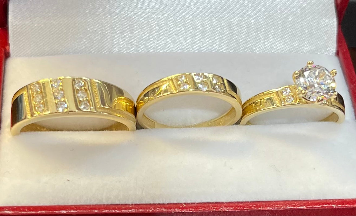 “Triumphant” Wedding Ring Set (REAL 14k Gold)