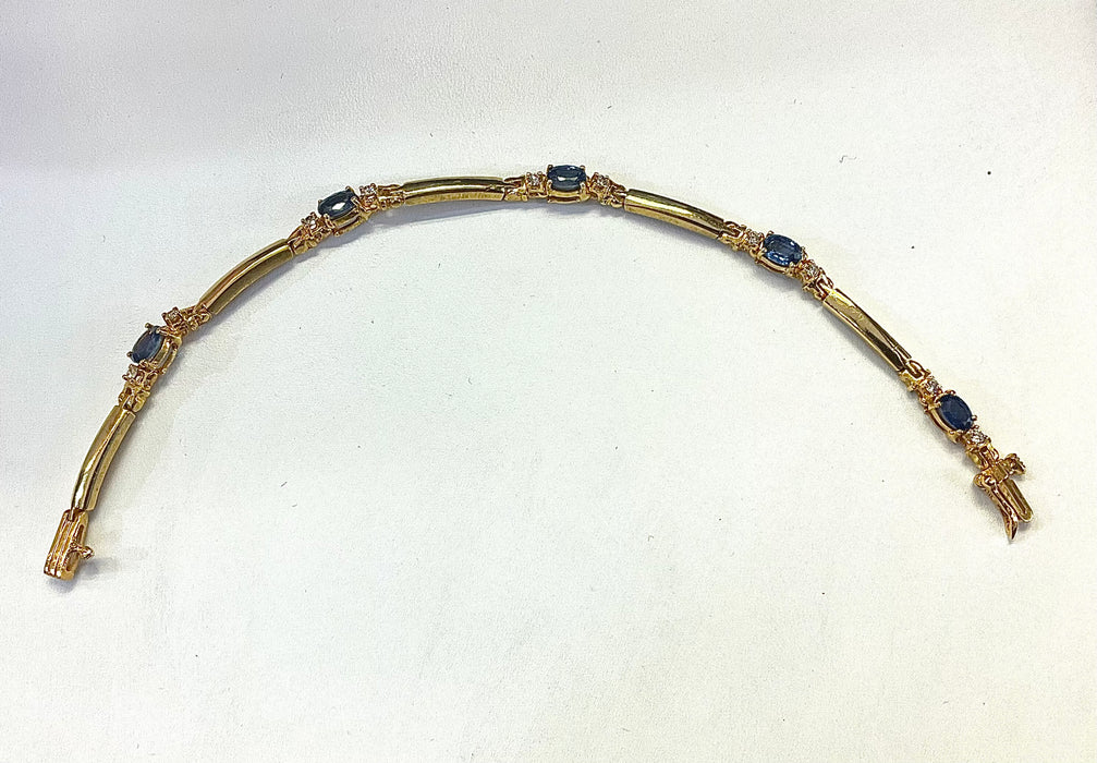 “Sapphires & Stones” (14k Real Gold Bracelet with Real Diamonds & Sapphires)