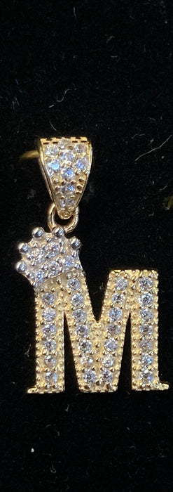 “M” Letter Pendant in 14k Gold w/ Crown