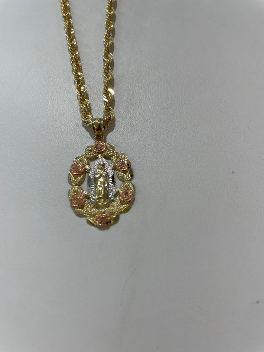 Rope Chain and 14k Virgin Mary Pendant