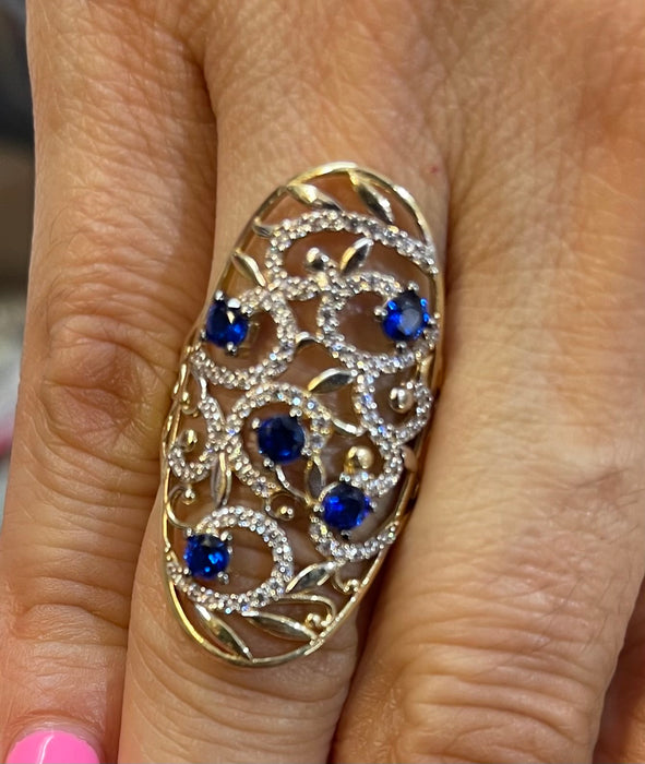 “Faberge” Ring with White and Blue Stones