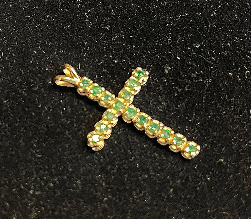 Real Emerald Studded Cross (wrapped in 14k Gold)