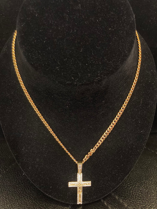 24” Miami Cuban and Cross Pendant (14k Real Gold)