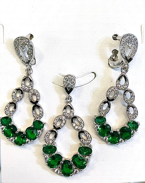 Silver (Green) Earrings & Pendant