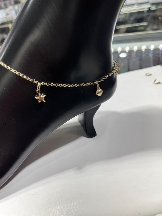 Hearts and Stars Anklet 14k Real Gold