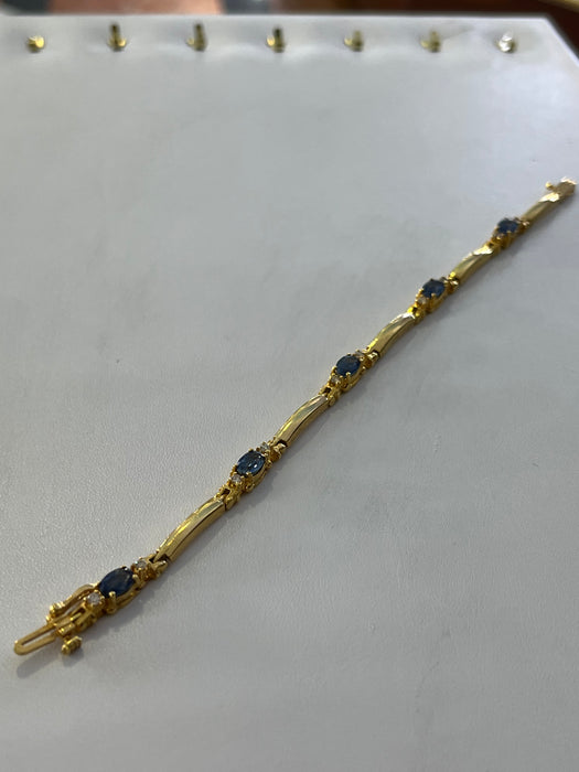 “Sapphires & Stones” (14k Real Gold Bracelet with Real Diamonds & Sapphires)