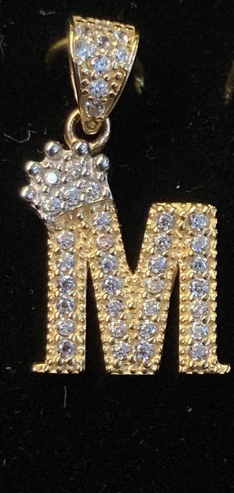 “M” Letter Pendant in 14k Gold w/ Crown