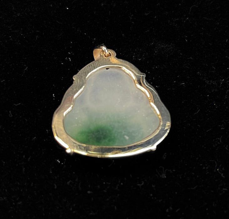 Jade Buddha w/14k Solid Gold Cage Lined Around the Back of the Pendant