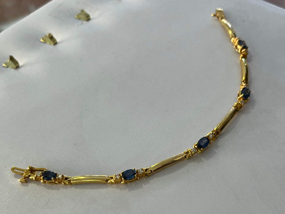 “Sapphires & Stones” (14k Real Gold Bracelet with Real Diamonds & Sapphires)